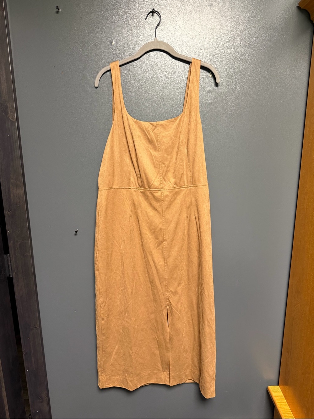 NWT NWT Future Collective 90s Suede Midi A-Line Dress L Cognac Brown